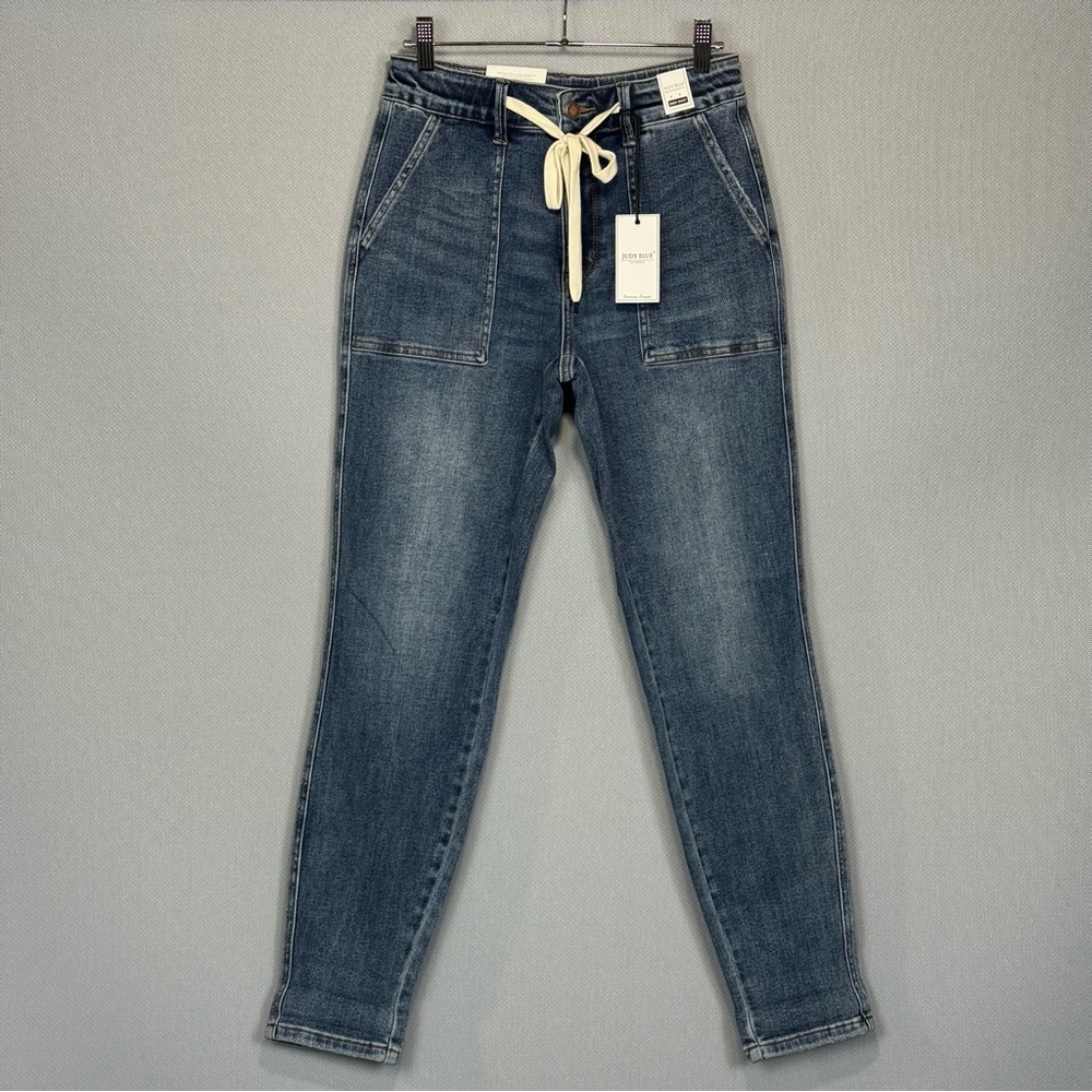 Judy Blue Jeans Women 5/27 Jogger High Waist Drawstring Stretch Distressed Denim
